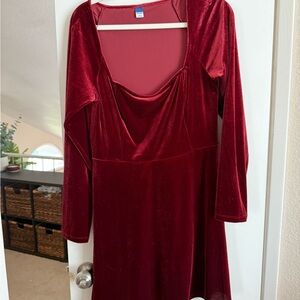 Old Navy Red Fit and Flare Mini Dress with Long Sleeves and Cowl Neck